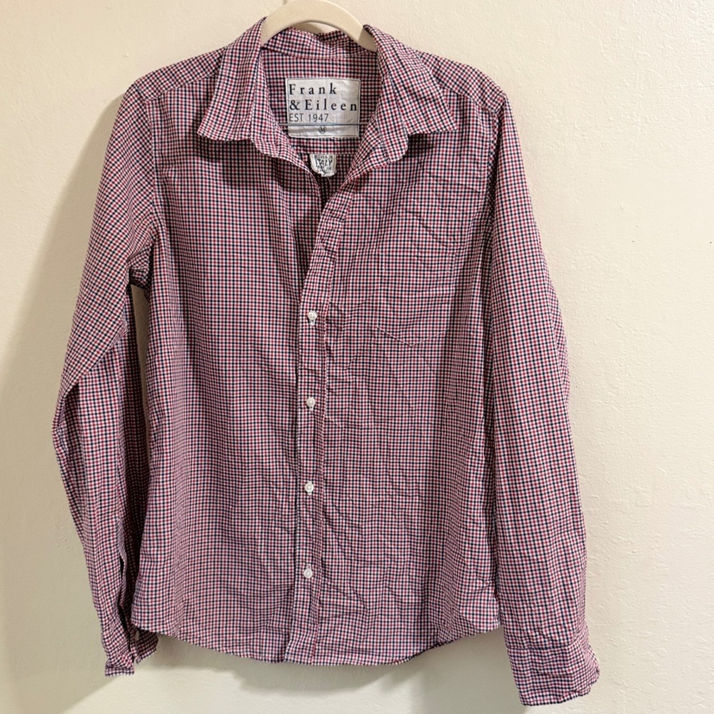 Frank & Eileen Barry Shirt Womens M Red Gingham Cotton Excellent Button Down - Picture 3 of 13